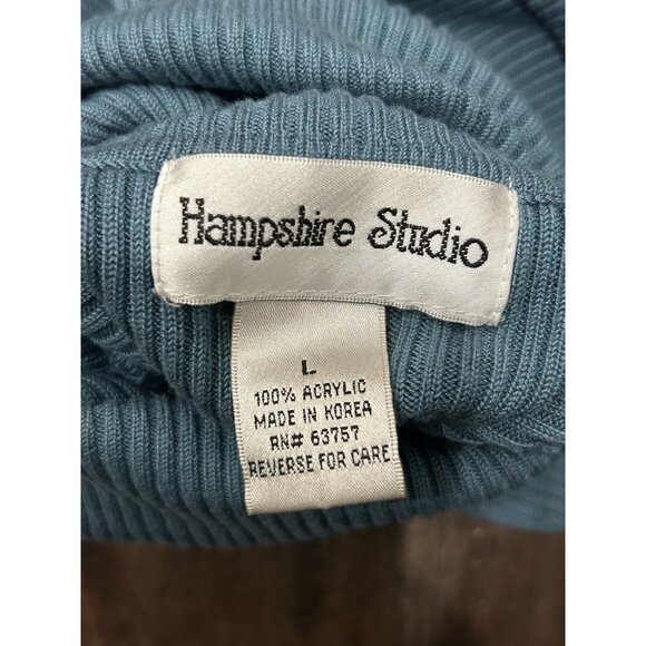 Hampshire Studio Striped Ribbed Turtleneck Blue Navy Sweater Sz Large - Picture 6 of 10